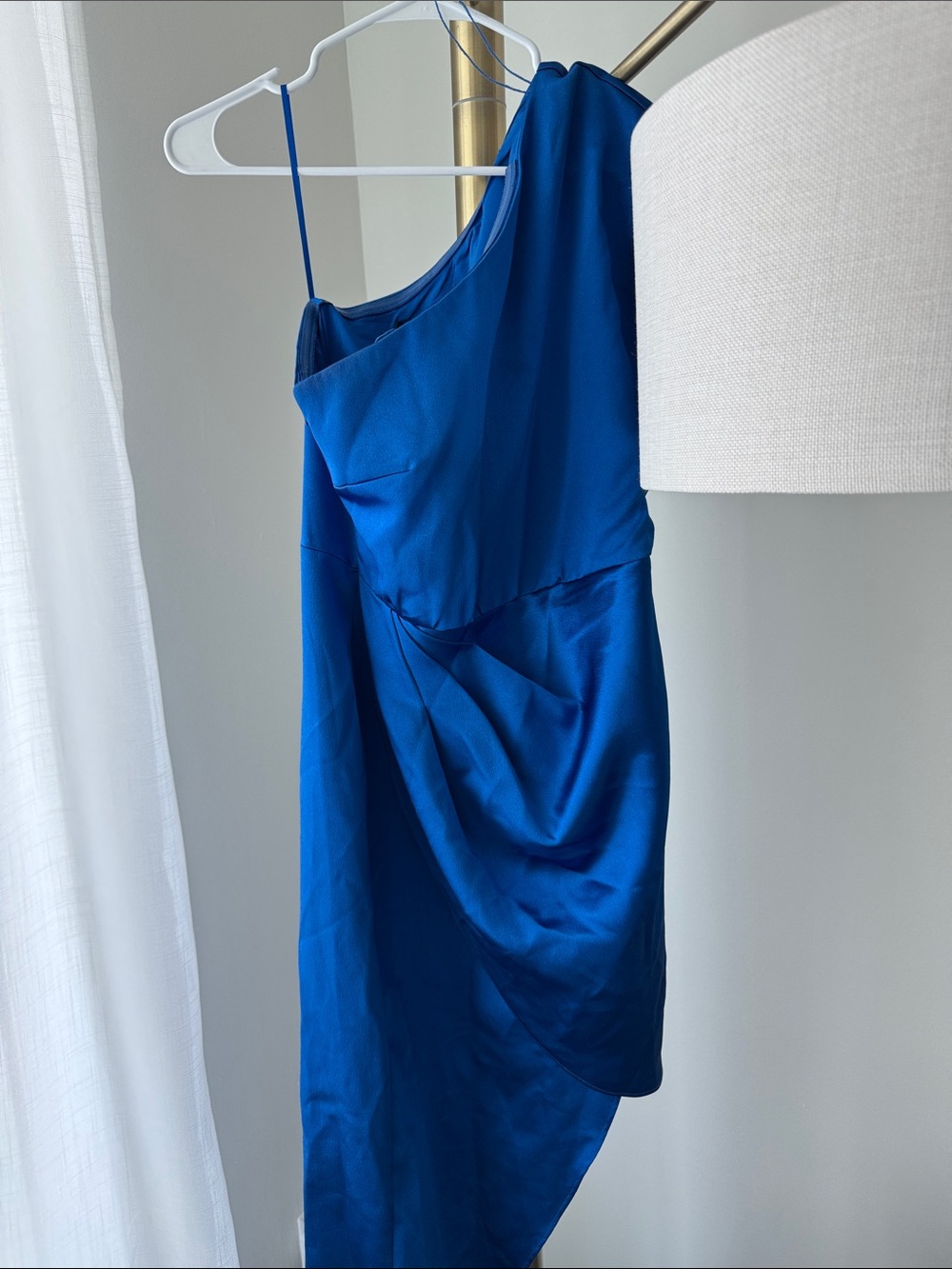 Aidan Mattox Cobalt Blue One-Shoulder Draped Cocktail Dress